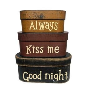 Always Kiss Me Goodnight Stacking Nesting Boxes Primitive Country Decor Nursery